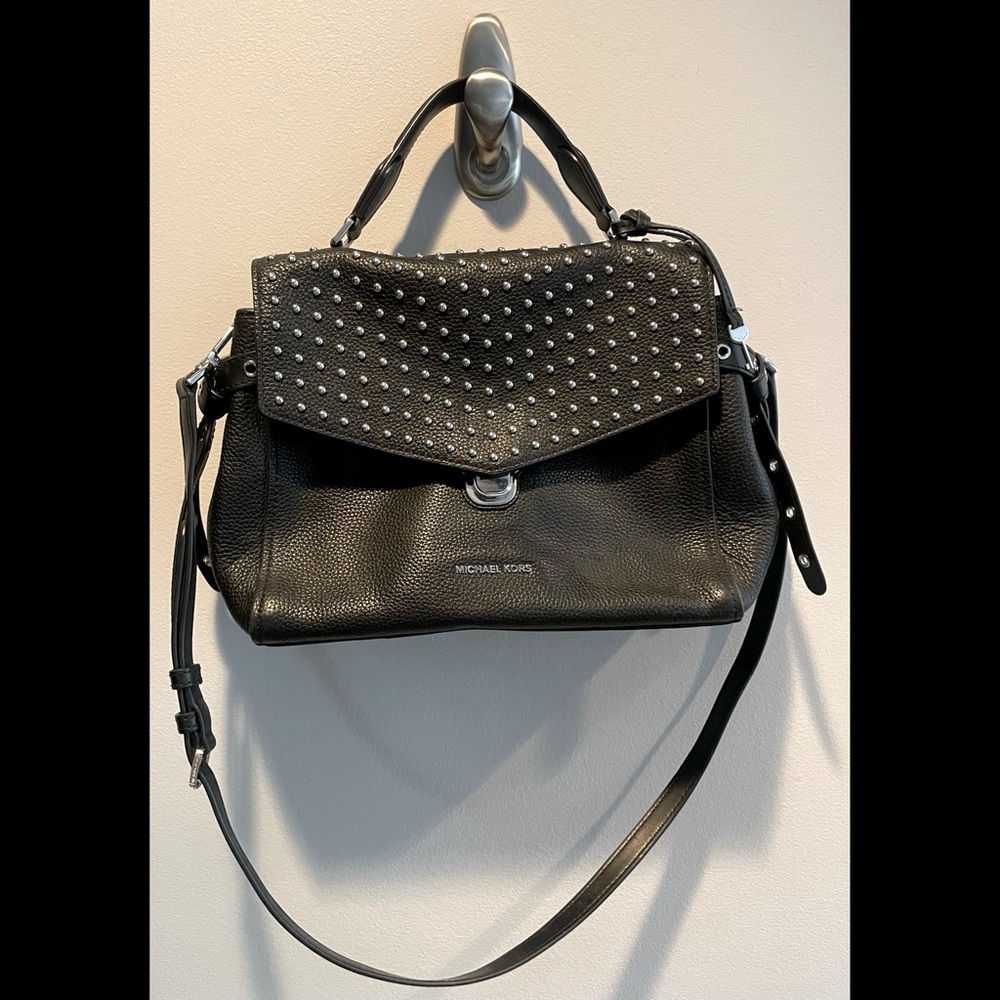 MICHAEL KORS BRISTOL STUDDED LEATHER SATCHEL